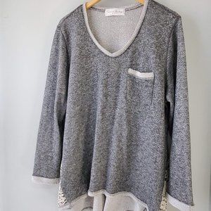 Gray Sweatshirt with pie wedge crochet inserts